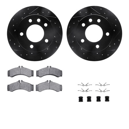 Dynamic Friction Company Front Brake Rotors Drilled and Slotted Black with 5000 Advanced Brake Pads includes Hardware - 8512-40259